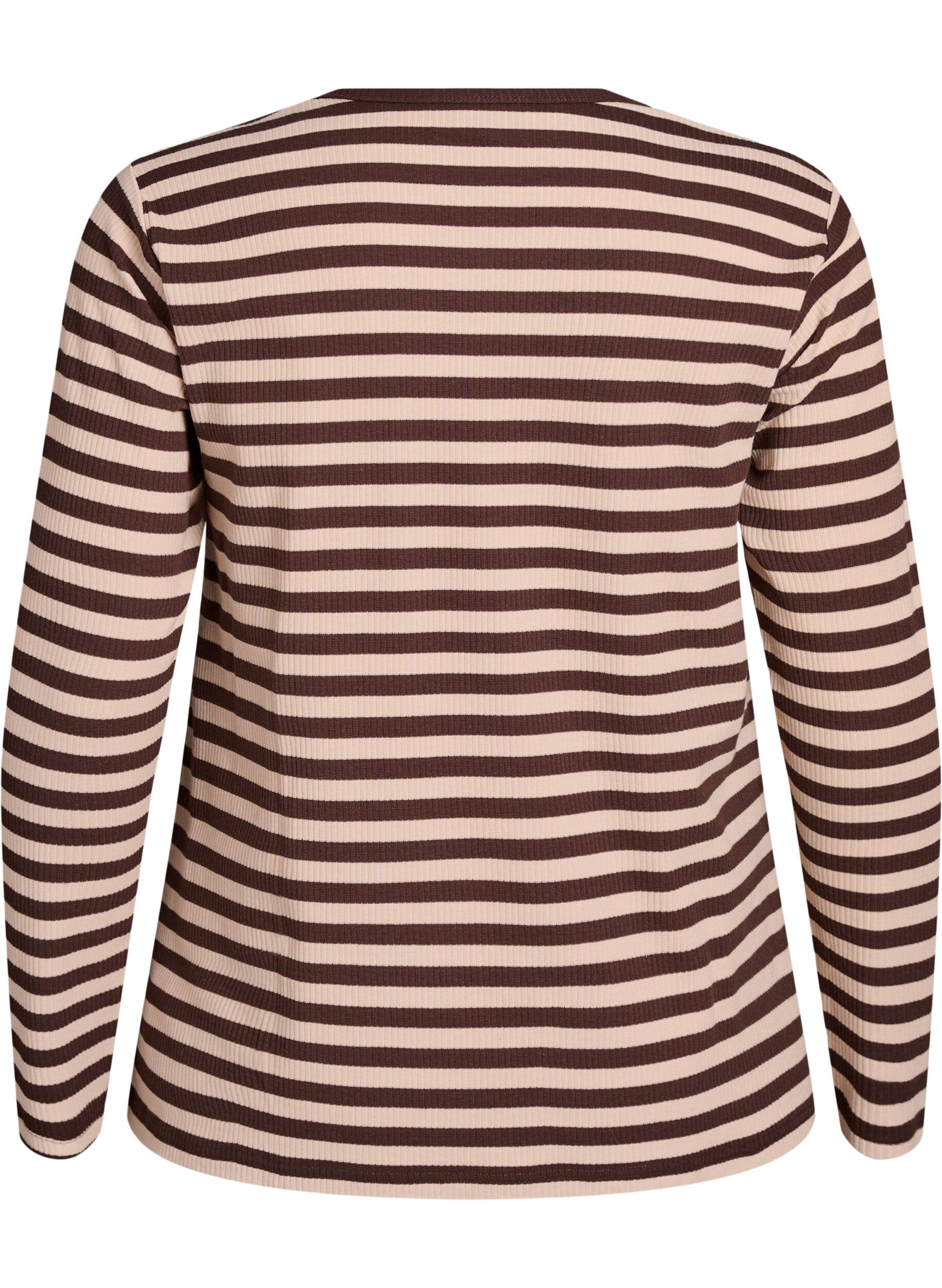 ZizziRandig blus med l&aring;nga &auml;rmar, Brun, Packshot image number 1