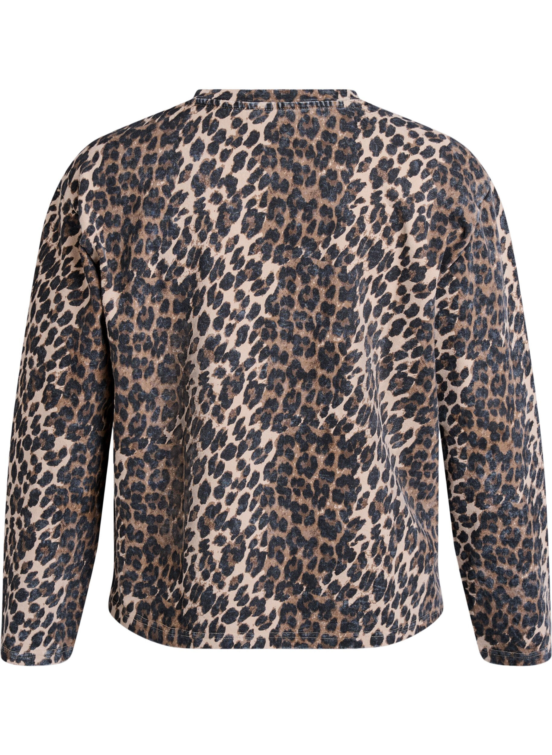 Zizzi Tv&auml;ttad sweatshirt med leopardm&ouml;nster, Brun, Packshot image number 1