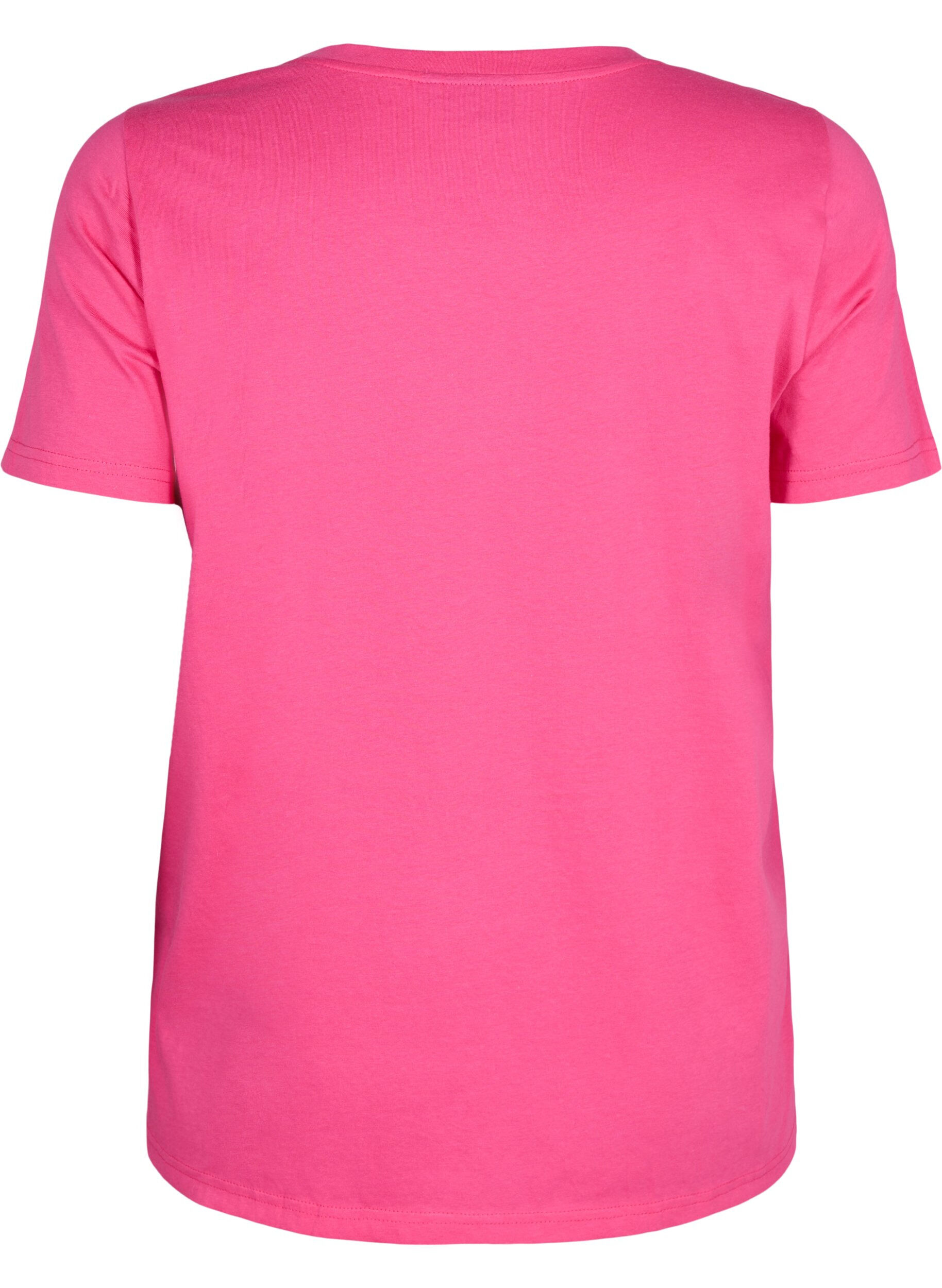 Zizzi T-shirt i bomull med guldf&auml;rgad text, R.Sorbet w.Gold Love, Packshot image number 1