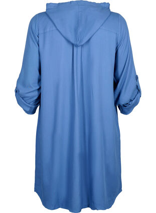 Skjortklänning i viskos med luva och trekvartsärmar, Moonlight Blue, Packshot image number 1