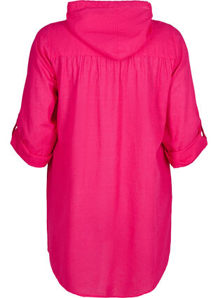 Tunika med huva i bomull och linne, Bright Rose, Packshot image number 1