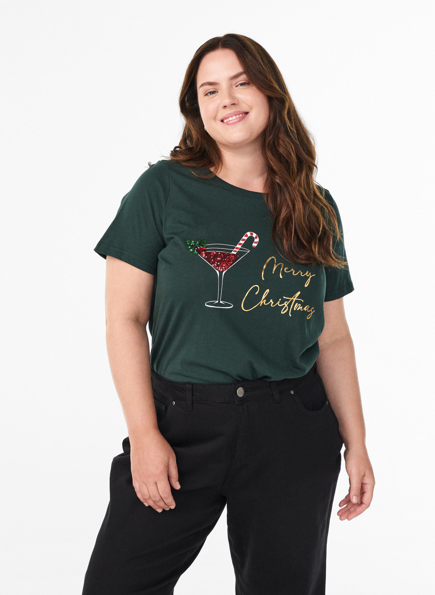 Jul-t-shirt i ekologisk bomull, Gr&ouml;n, Model