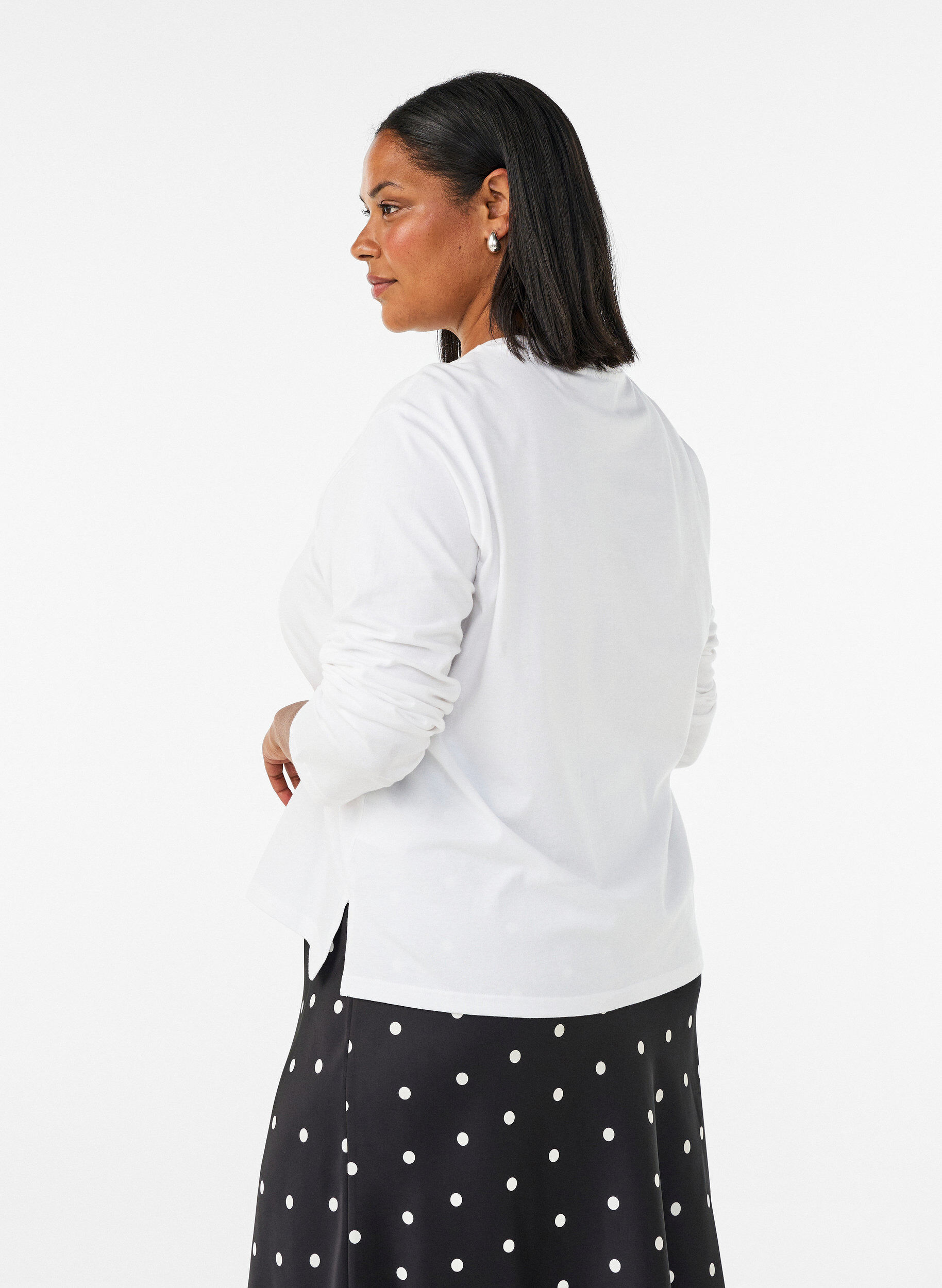 ZizziBas-t-shirt med l&aring;nga &auml;rmar, Vit, Model image number 2