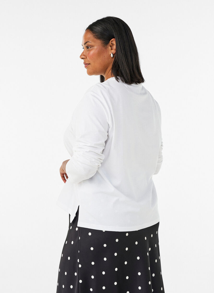 Bas-t-shirt med l&aring;nga &auml;rmar, Vit, Model image number 2