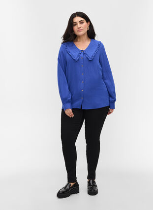 Viskosskjorta med bred krage, Dazzling Blue, Model image number 2