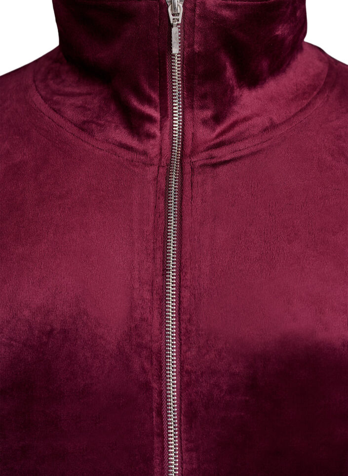 Cardigan i velour med dragkedja och h&ouml;g krage, M&ouml;rk Bordeaux, Packshot image number 2