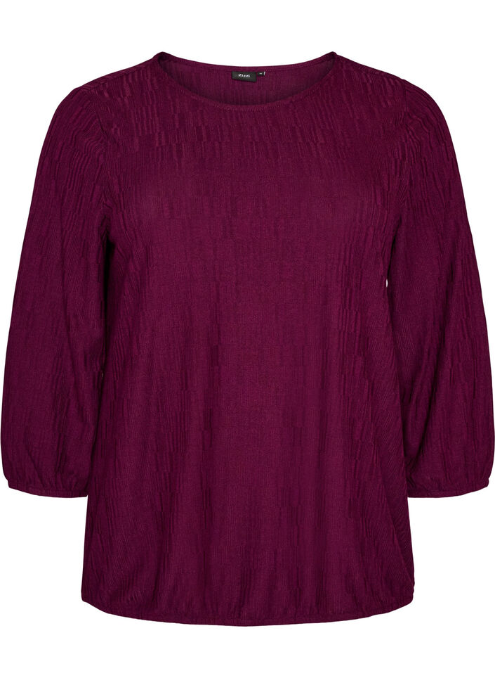 Blus med struktur och 3/4-&auml;rmar, Lila, Packshot image number 0
