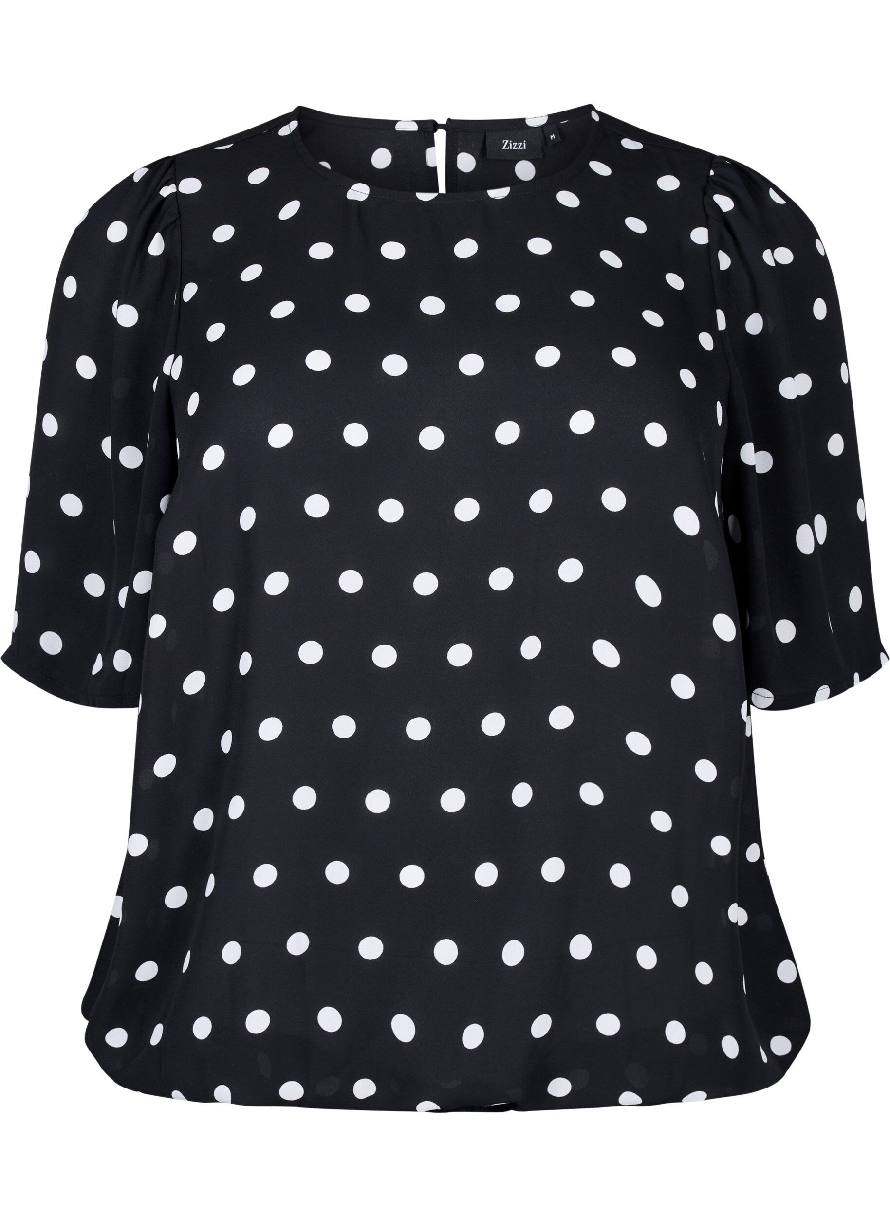 Zizzi Prickig blus med korta &auml;rmar, Black W. White Dot, Packshot image number 0
