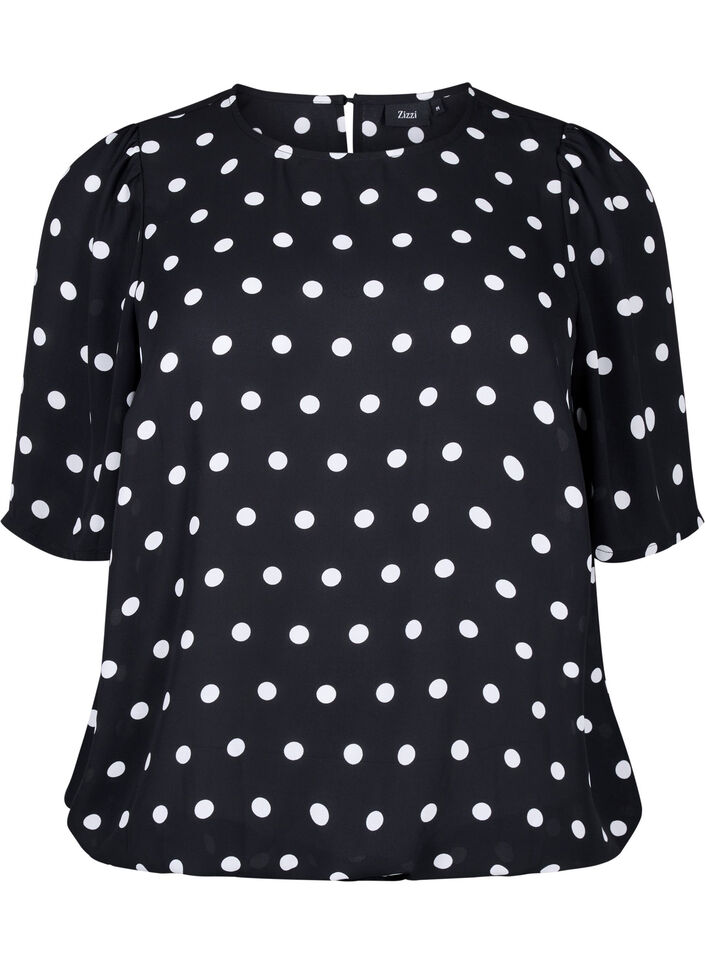 Prickig blus med korta ärmar, Black W. White Dot, Packshot image number 0