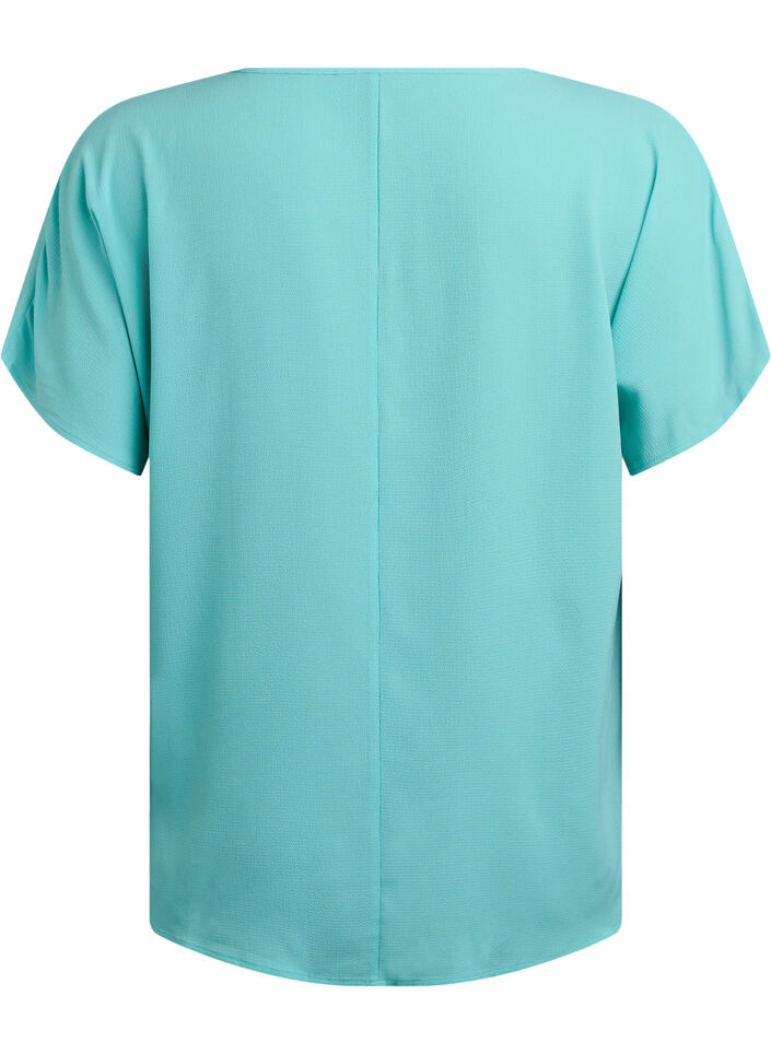 Blus med korta &auml;rmar och rund halsringning, Bl&aring;, Packshot image number 1