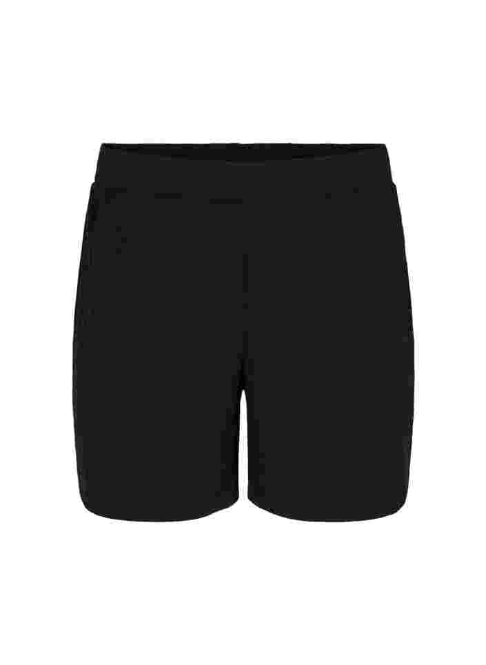 Lösa shorts i tyg med struktur, Black