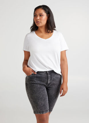 Jeansshorts med hög midja, Grey Denim, Model image number 0