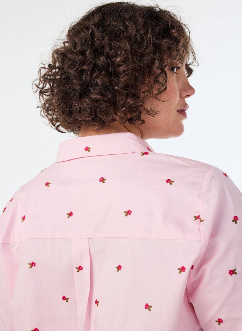 Skjorta med broderade blommor, Rosa, Model image number 3