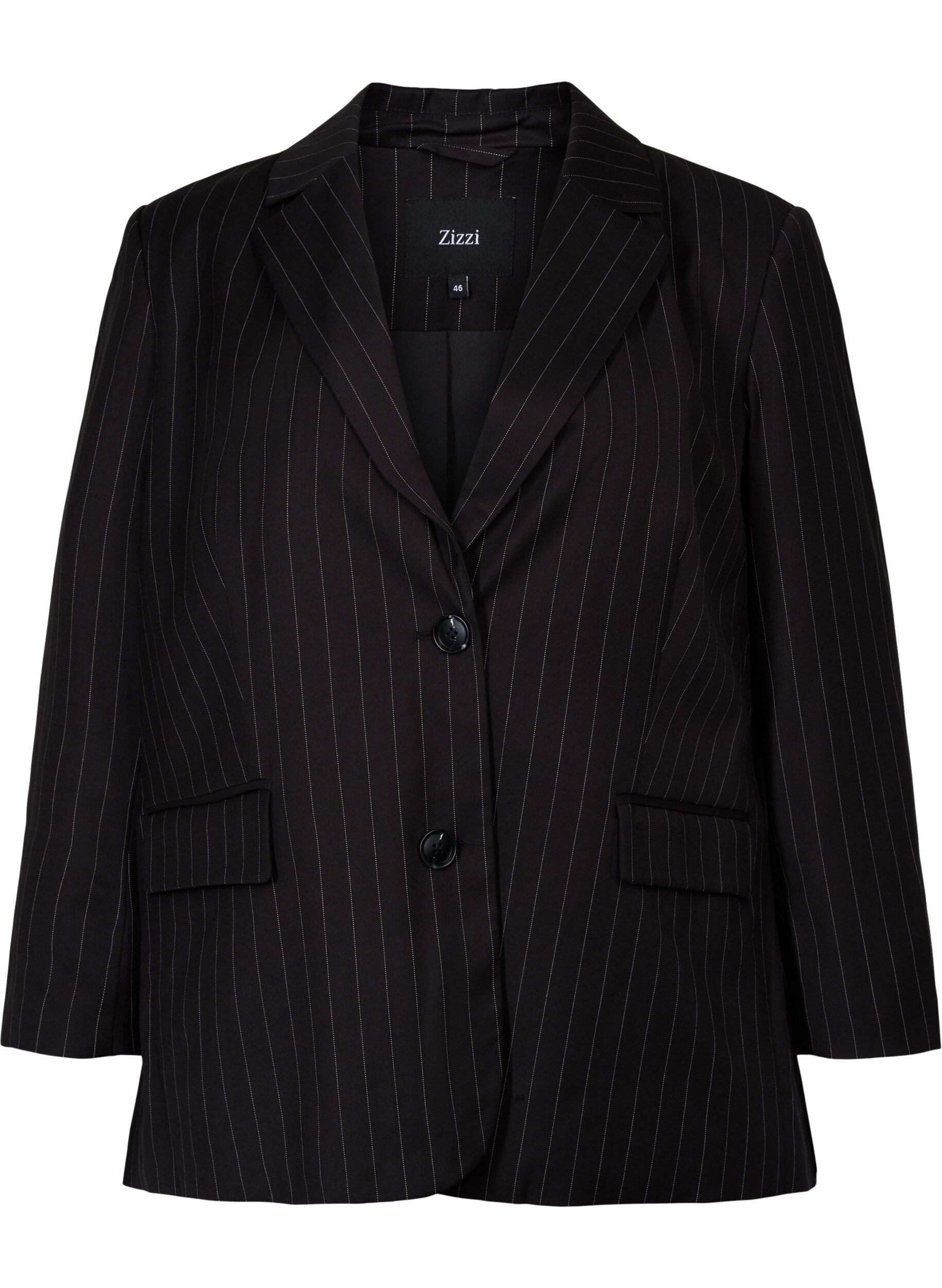 Zizzi Kritstrecksrandig kavaj, Black W. Pinstripe, Packshot image number 0