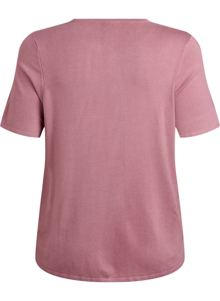 Kort&auml;rmad stickad kofta i viskos, Rosa, Packshot image number 1