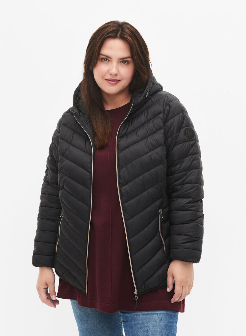 L&auml;ttviktsjacka med huva, Svart, Model image number 0