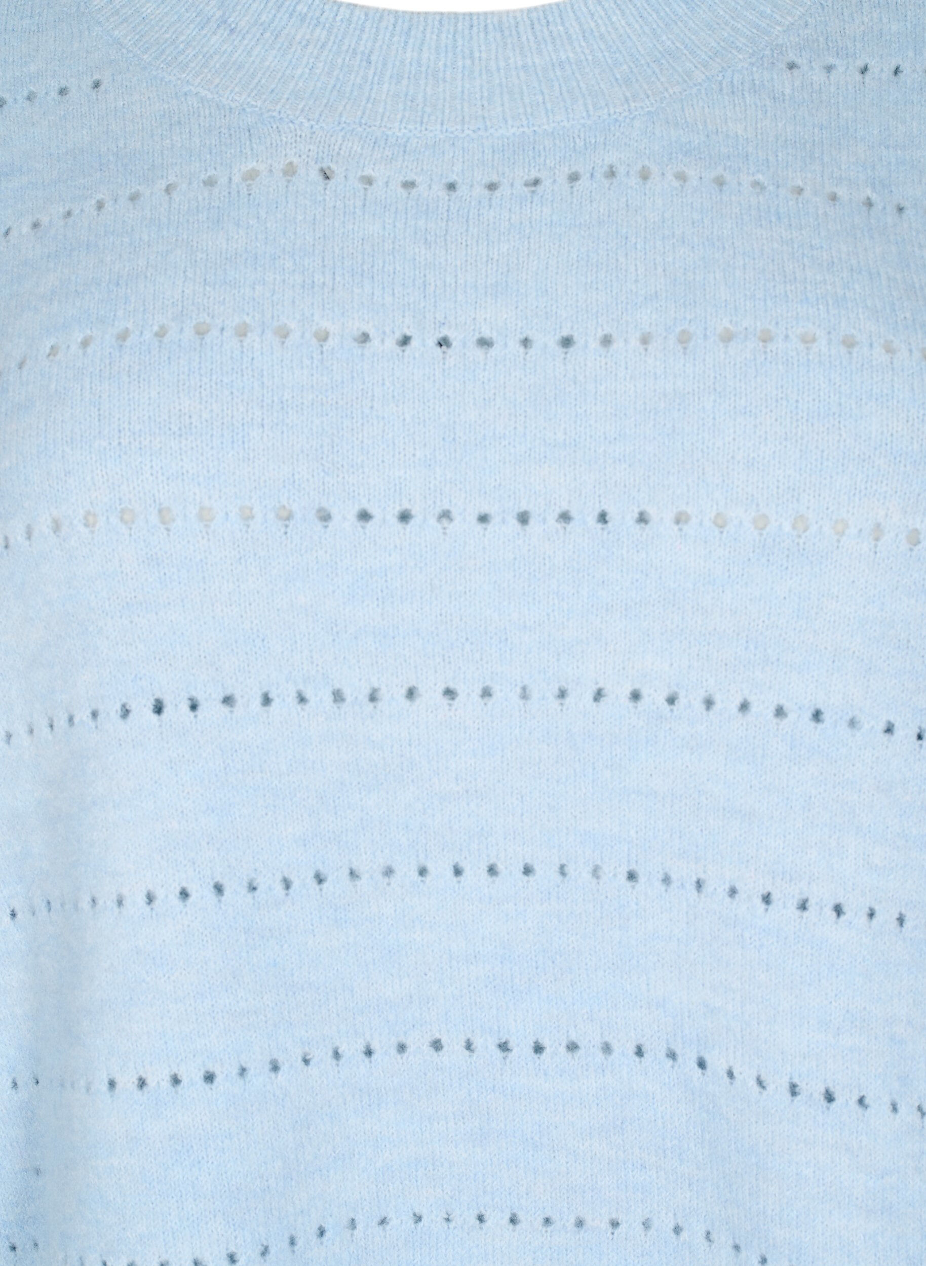 Zizzi Stickad blus med rund hals och h&aring;lm&ouml;nster, Cashmere Blue Mel., Packshot image number 2