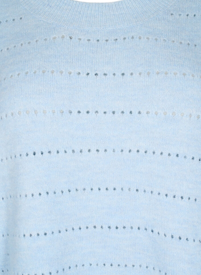 Stickad blus med rund hals och hålmönster, Cashmere Blue Mel., Packshot image number 2