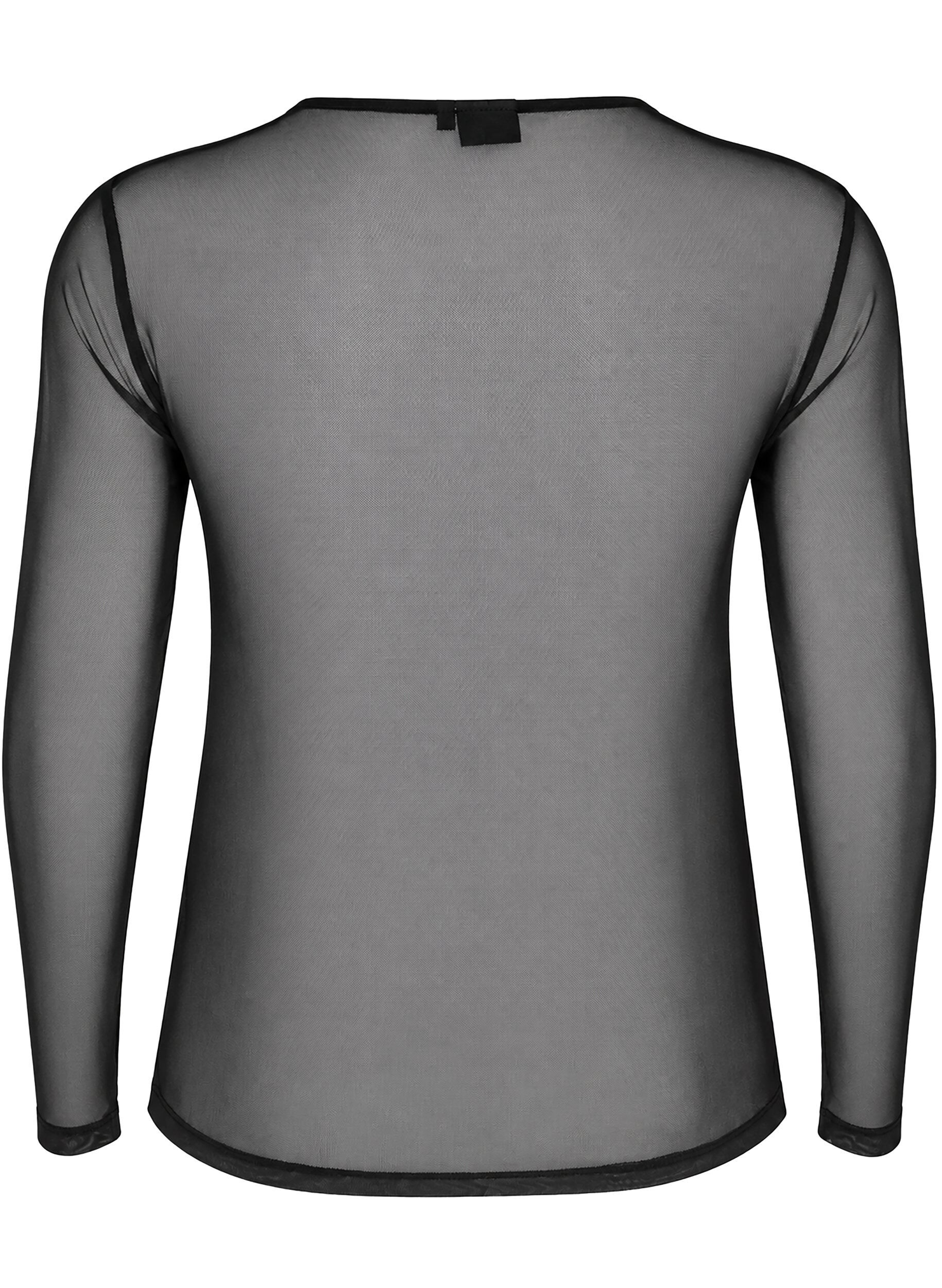 ZizziMeshblus med l&aring;nga &auml;rmar, Svart, Packshot image number 1