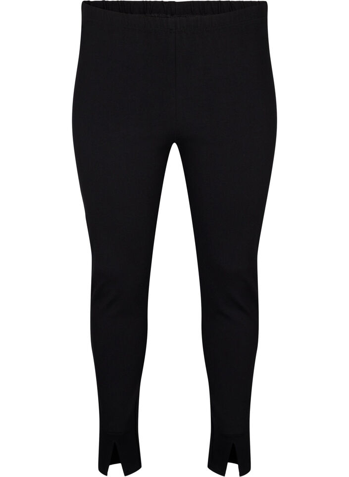 Leggings i viskos med slitsar framtill, Black, Packshot image number 0