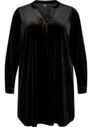 Långärmad klänning i velour med v-ringning, Black