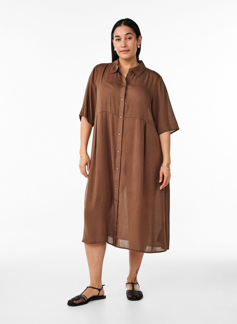 Midiklänning i skjortmodell med korta ärmar, Rain Drum, Model image number 2