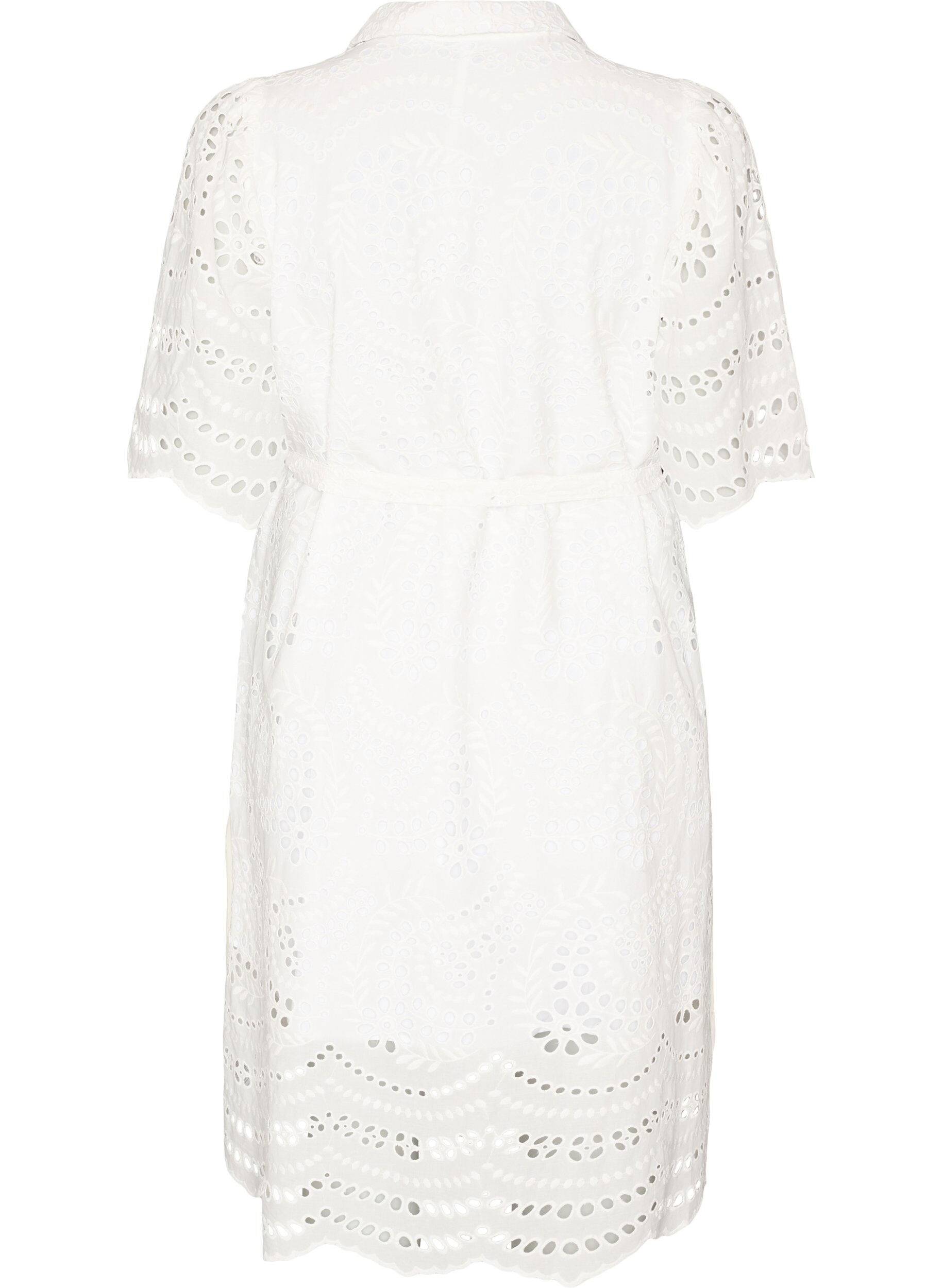 ZizziSkjortkl&auml;nning i broderie anglaise med knytb&auml;lte, Vit, Packshot image number 1
