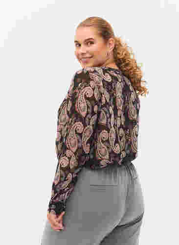 Skjorta med v-ringning och mönster, Black/Beige Paisley, Model image number 1
