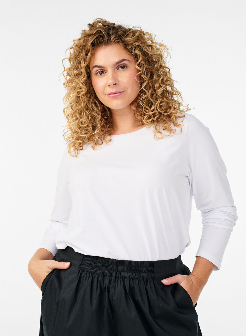 Baskopp i jersey med l&aring;nga &auml;rmar, Vit, Model image number 0