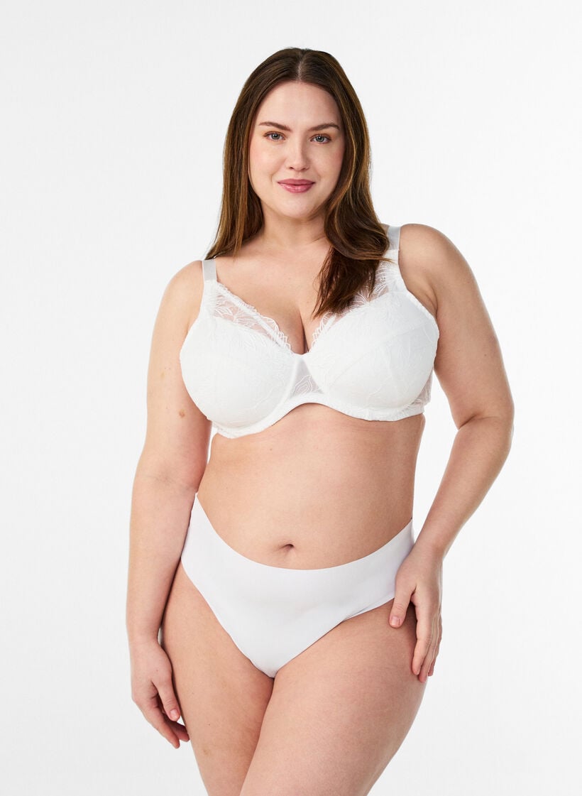 Vadderad spets-BH med bygel, Vit, Model image number 1
