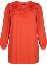 Långärmad klänning med volanger, Orange.com