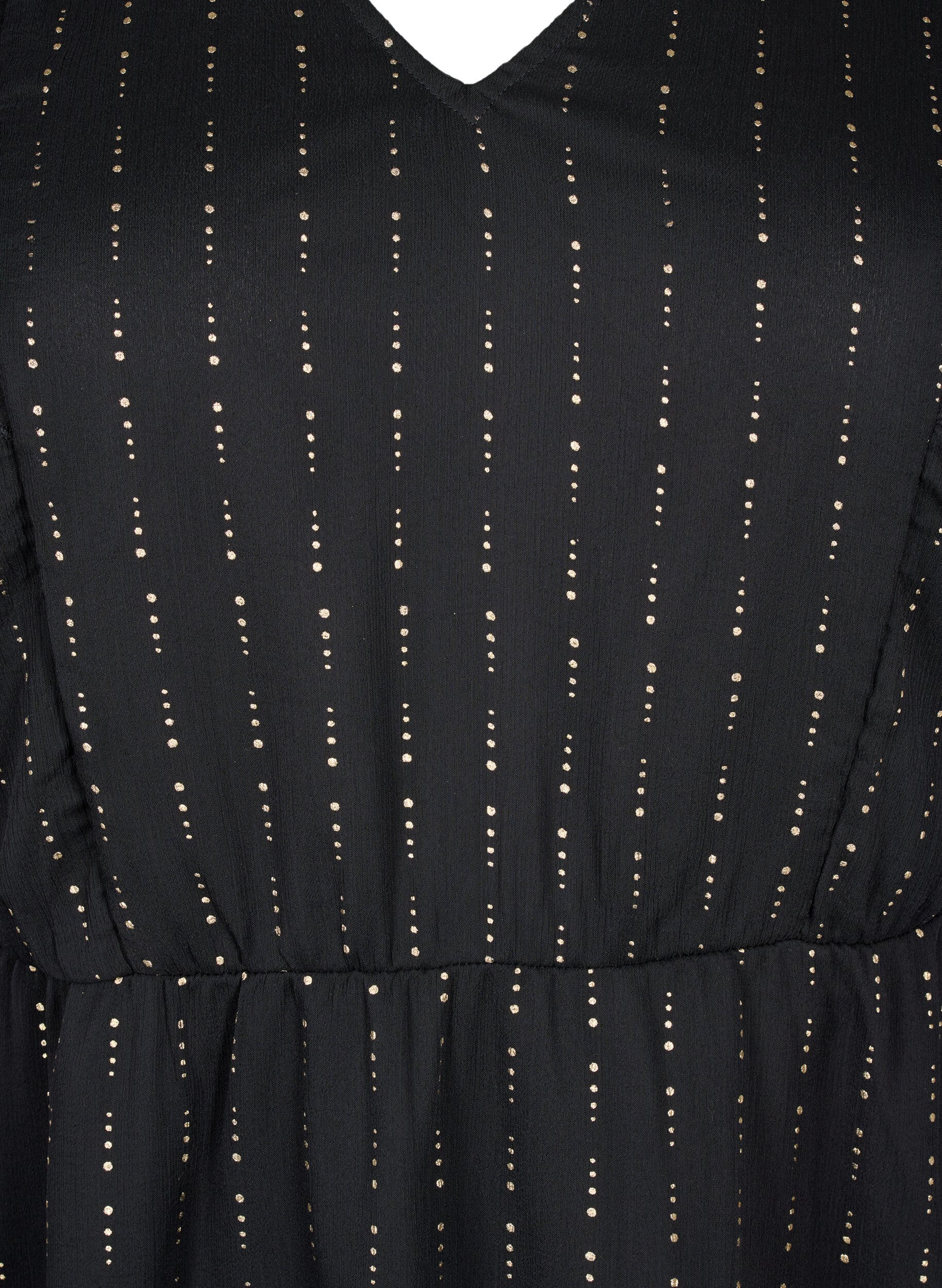 Zizzi M&ouml;nstrad chiffongkl&auml;nning med volanger, Black, Packshot image number 2