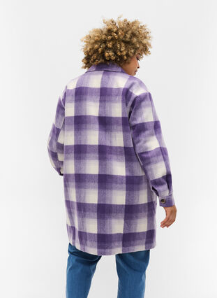 Rutig skjortjacka med knappar och fickor, Purple Check, Model image number 1