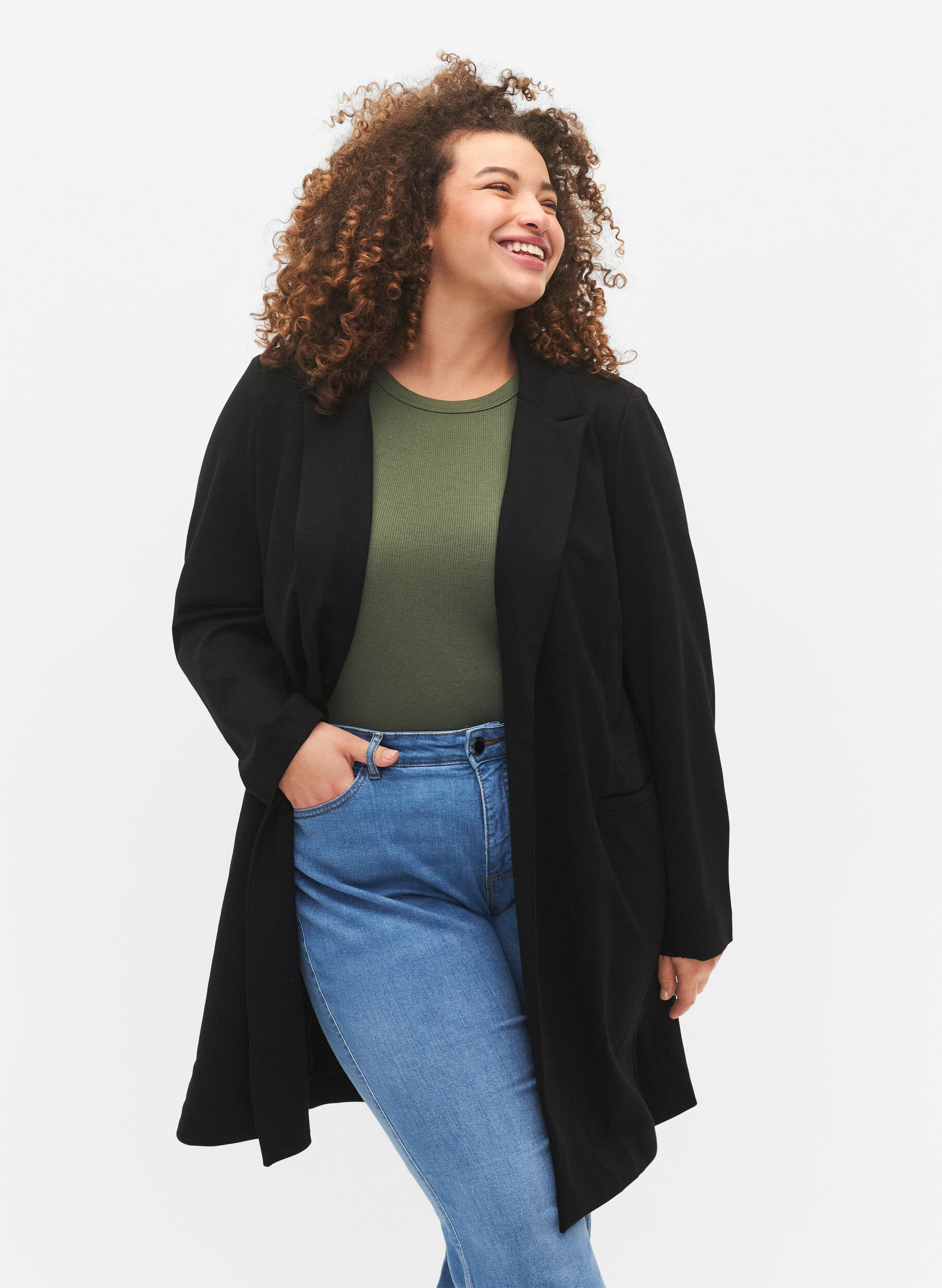 Zizzi L&aring;ng blazer, Black, Model image number 0