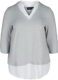 Gråmelerad skjorttröja med 3/4 ärmar, Light Grey Melange