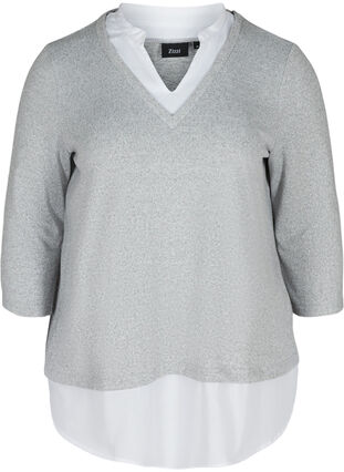 Gråmelerad skjorttröja med 3/4 ärmar, Light Grey Melange, Packshot image number 0
