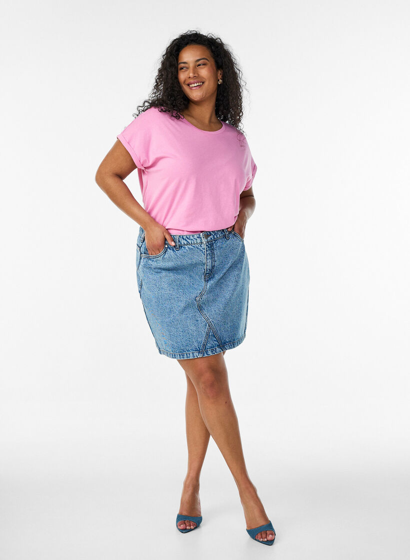 Kort&auml;rmad t-shirt i bomullsmix, Rosa, Model image number 1