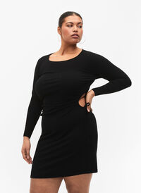 Kroppsnära klänning med utskuret parti , Black, Model