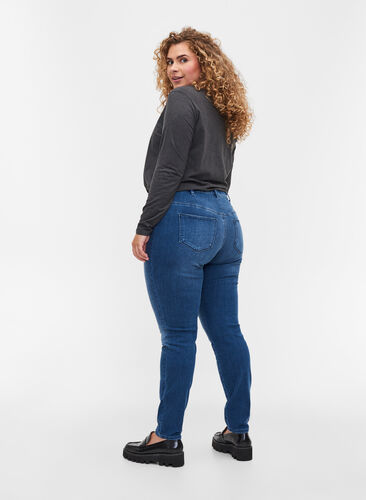 Amy jeans med Dual Core och hög midja, Blue denim, Model image number 1