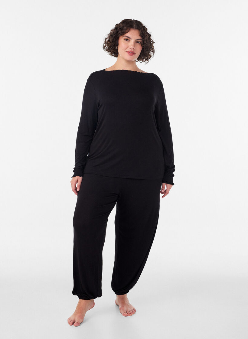 Natttr&ouml;ja i viskos med l&aring;nga &auml;rmar, Svart, Model image number 1