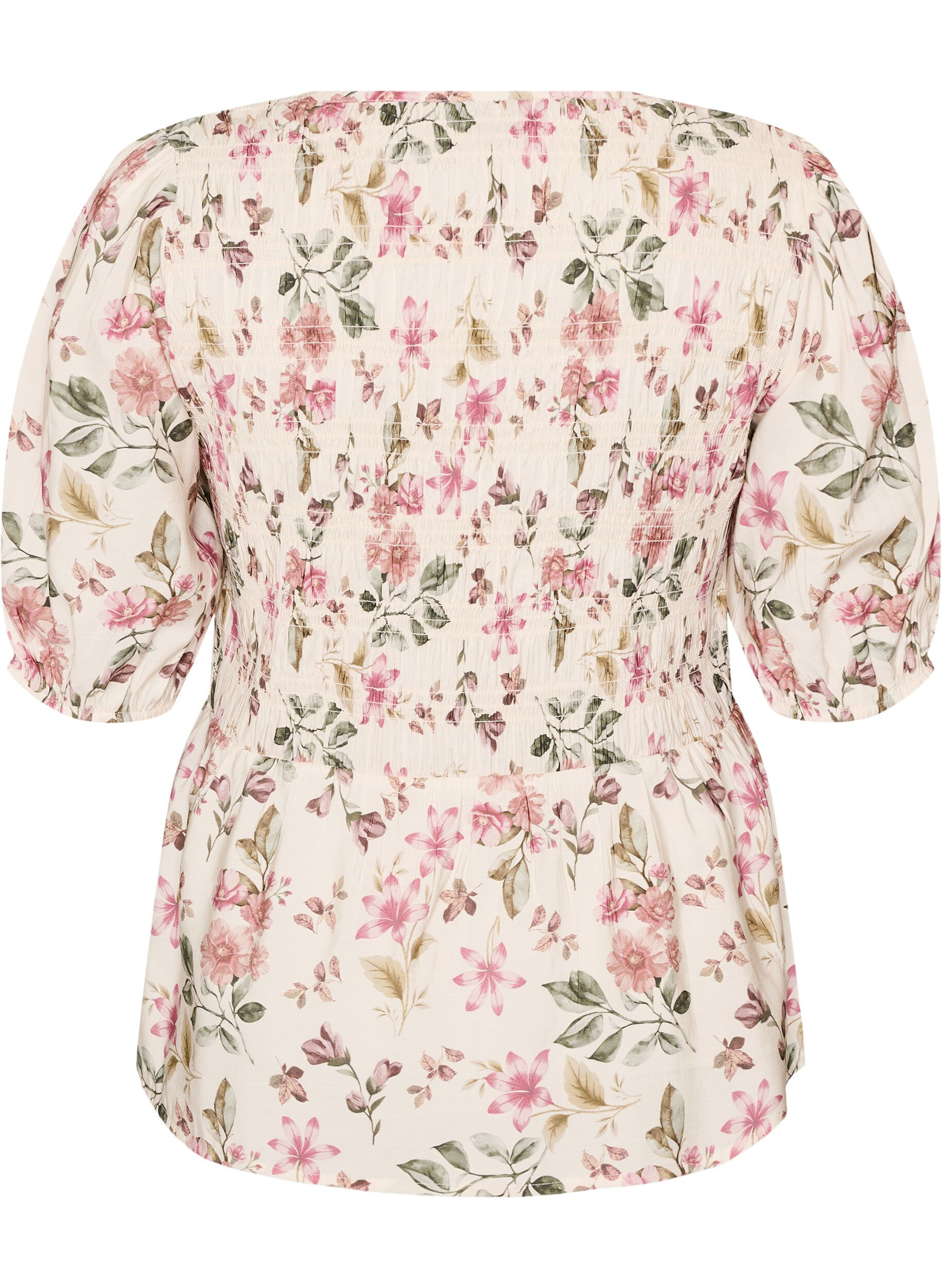 ZizziBlus i viskos med smock och peplumeffekt, Vanilla, Packshot image number 1