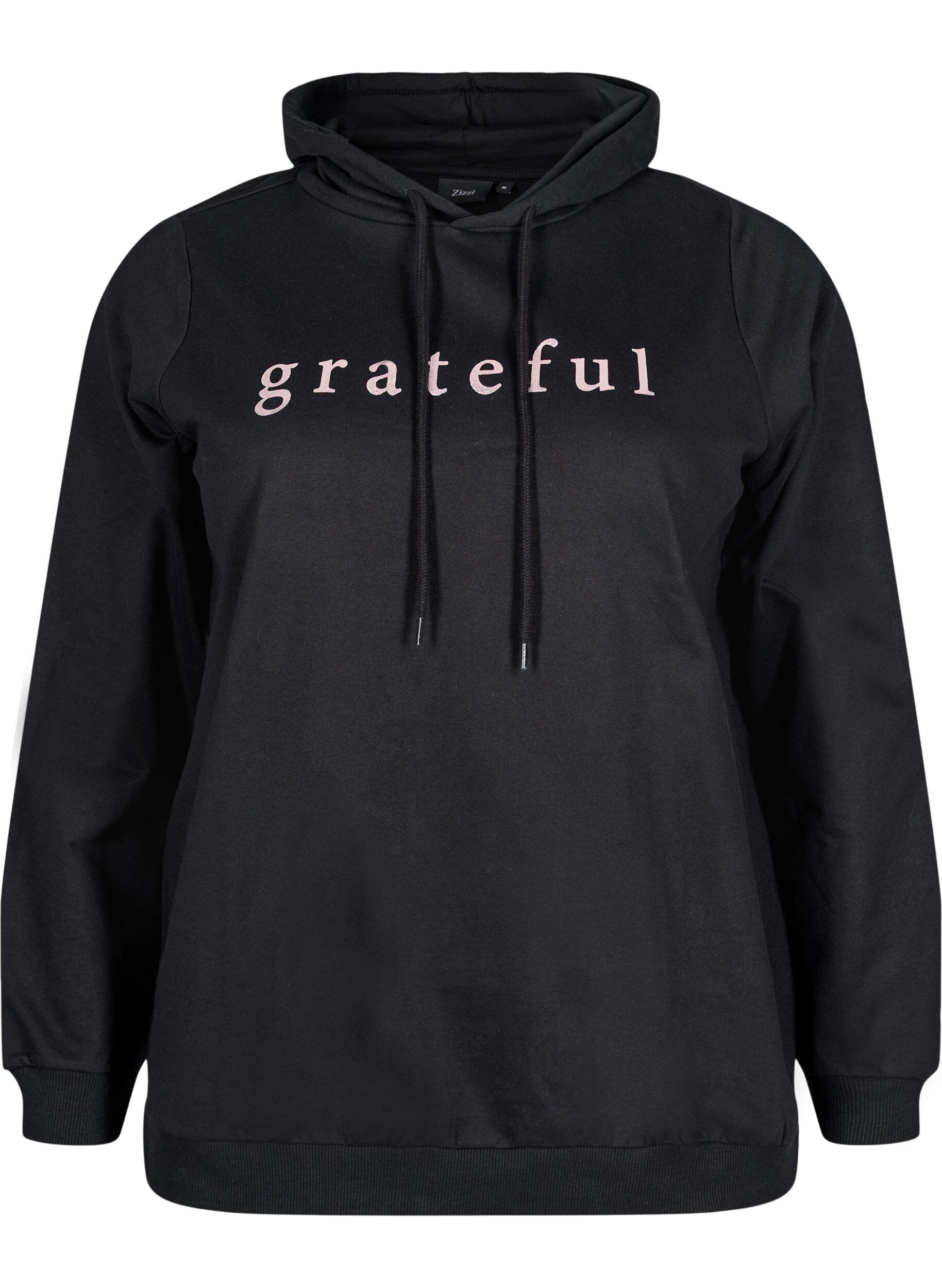 Zizzi Tr&ouml;ja med huva och tryck, Svart, Packshot image number 0