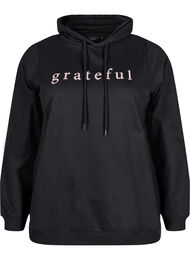 Tröja med huva och tryck, Svart