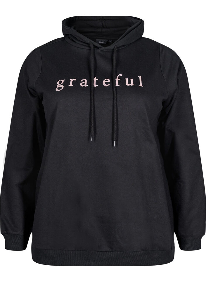 Tröja med huva och tryck, Svart, Packshot image number 0