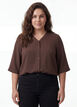 Skjortblus med v-ringning och 3/4-&auml;rm, Brun, Model image number 0