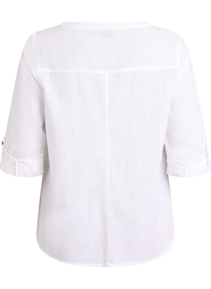 Skjortblus i bomull med v-ringning, Vit, Packshot image number 1