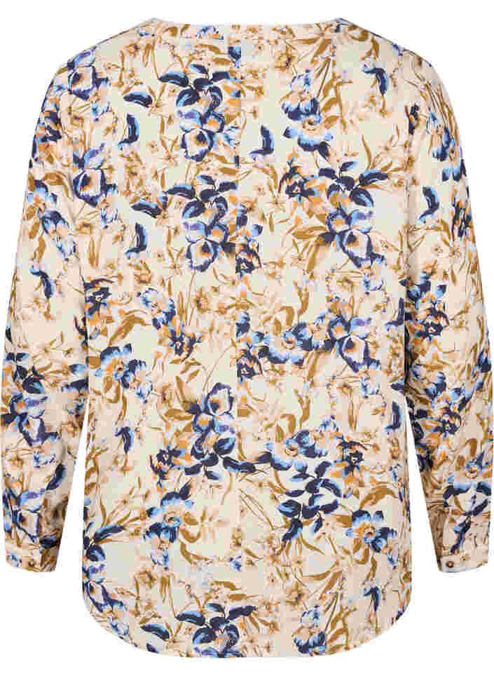Blus i 100% viskos med blommigt mönster, Ecru Flower, Packshot image number 1