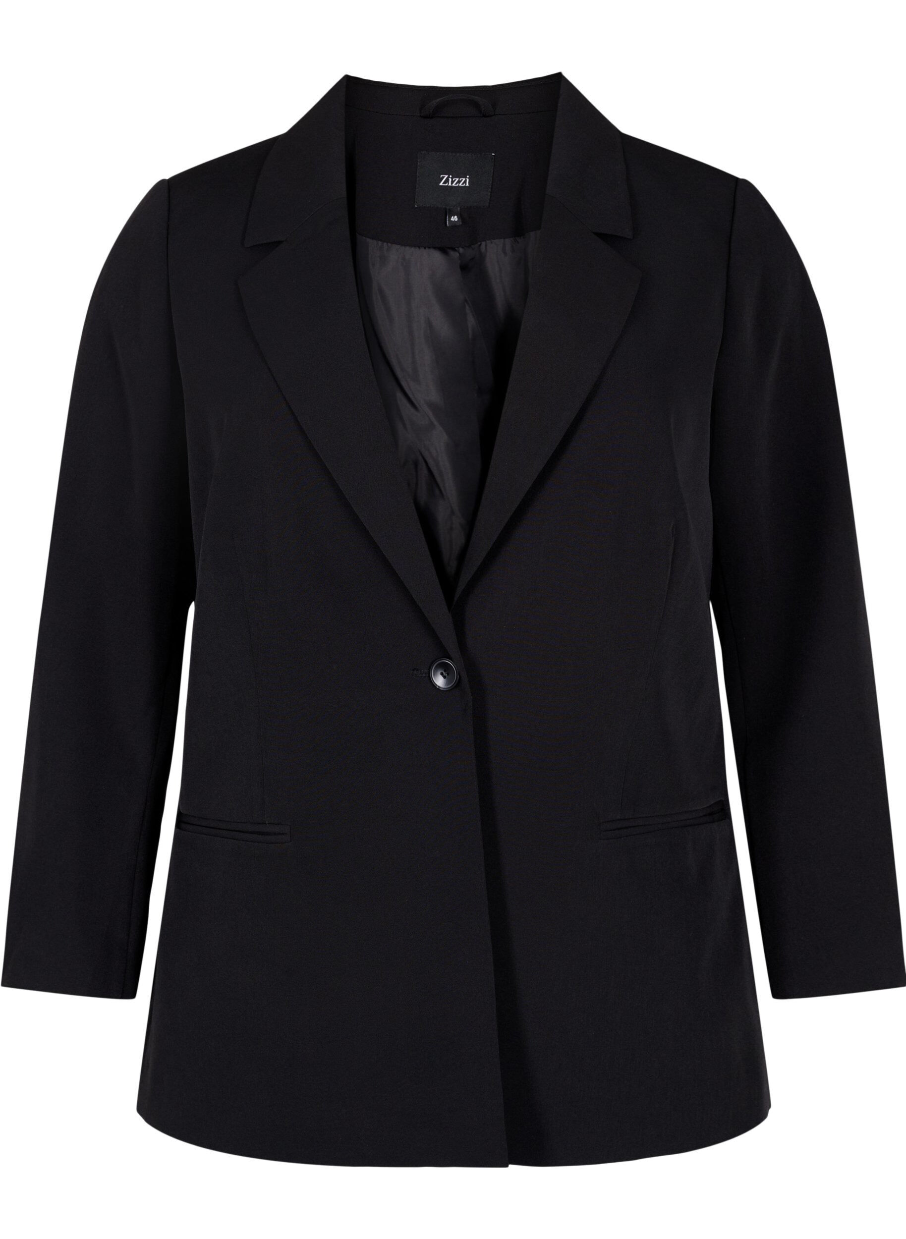 Zizzi Blazer med en knappst&auml;ngning, Black, Packshot image number 0