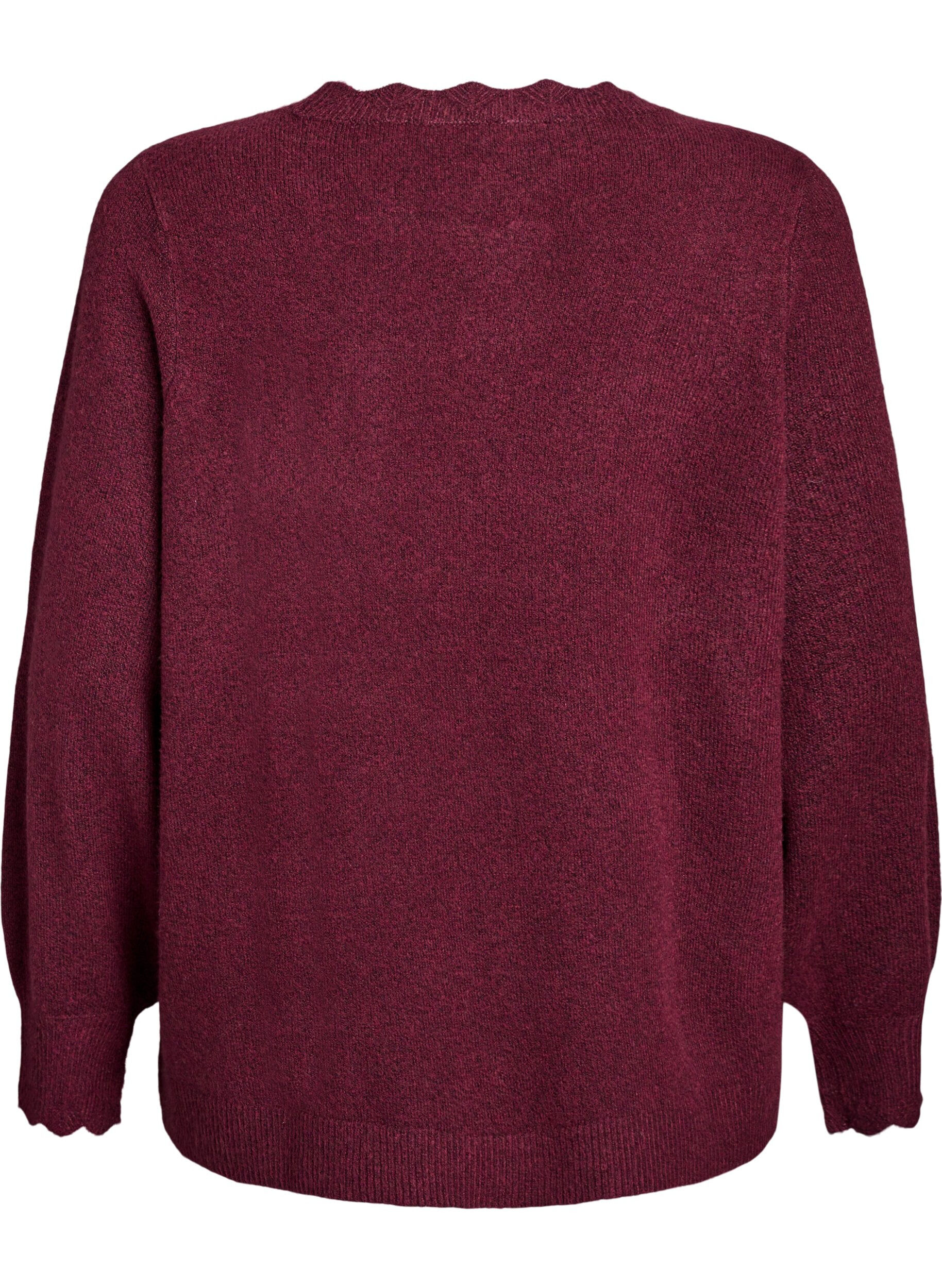ZizziStickad blus med v&aring;giga kanter, M&ouml;rk Bordeaux, Packshot image number 1