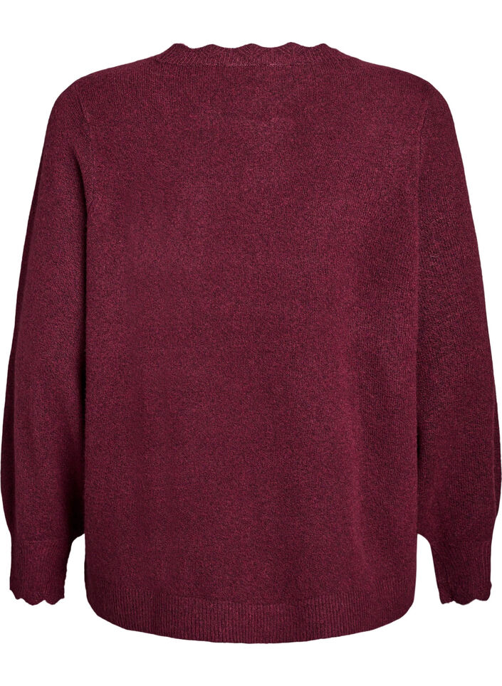 Stickad blus med v&aring;giga kanter, M&ouml;rk Bordeaux, Packshot image number 1